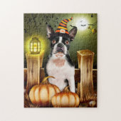 Boston Terrier Dog mit Hexenhut Halloween Puzzle (Vertikal)