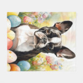 Boston Terrier Dog mit Ostereier Holiday Fleecedecke (Vorderseite (Horizontal))