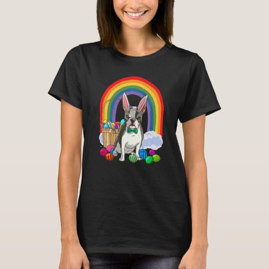 Boston Terrier Dog Mom Easter Eggs Bunny Rabbit T-Shirt (Vorderseite)