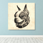 Boston Terrier Dog Niedlich Hund Antique Art Leinwanddruck (Insitu (Holzboden))