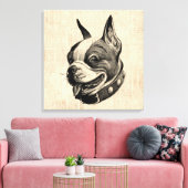 Boston Terrier Dog Niedlich Hund Antique Art Leinwanddruck (Insitu (Wohnzimmer))