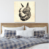 Boston Terrier Dog Niedlich Hund Antique Art Leinwanddruck (Insitu (Schlafzimmer))