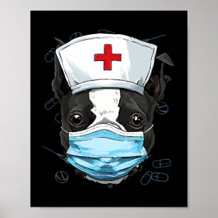 Boston Terrier Dog Nurse RN Nursing School Graduat Poster
