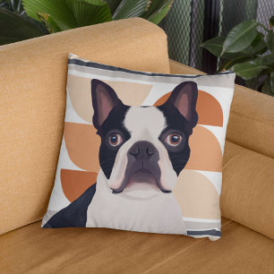 Boston Terrier Dog - Orange Geometric Kissen