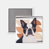 Boston Terrier Dog - Orange Geometric Magnet (Vorderseite/Rückseite)