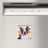 Boston Terrier Dog - Orange Geometric Magnet (In Situ (Geschirrspüler))