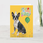 Boston Terrier Dog Party Hat Yellow Birthday Karte (Vorderseite)