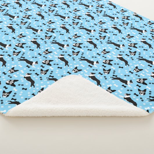 Boston Terrier Dog Pattern Blue Sherpa Blanket Sherpadecke (3/4)