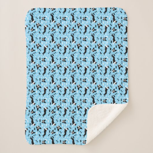 Boston Terrier Dog Pattern Blue Sherpa Blanket Sherpadecke (Vorderseite)