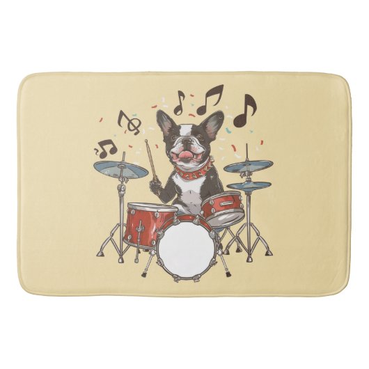 Boston Terrier Dog Playing Drums Badematte (Vorderseite)