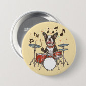 Boston Terrier Dog Playing Drums Button (Vorne & Hinten)