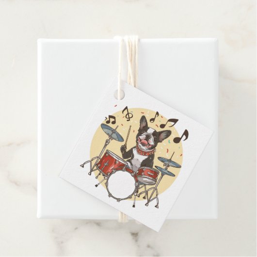 Boston Terrier Dog Playing Drums Geschenkanhänger (Beispiel)