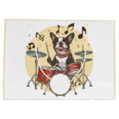 Boston Terrier Dog Playing Drums Große Geschenktüte (Rückseite)