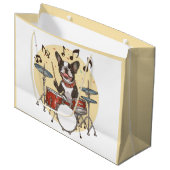 Boston Terrier Dog Playing Drums Große Geschenktüte (Vorderseite Schrägansicht)
