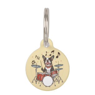 Boston Terrier Dog Playing Drums Haustiermarke