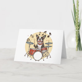 Boston Terrier Dog Playing Drums Karte
