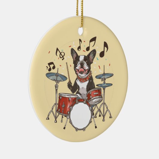 Boston Terrier Dog Playing Drums Keramik Ornament (Rechts)