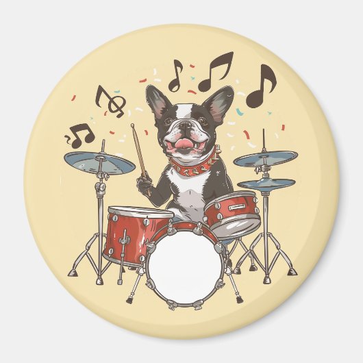 Boston Terrier Dog Playing Drums Magnet (Vorne)