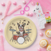 Boston Terrier Dog Playing Drums Pappteller (Party)