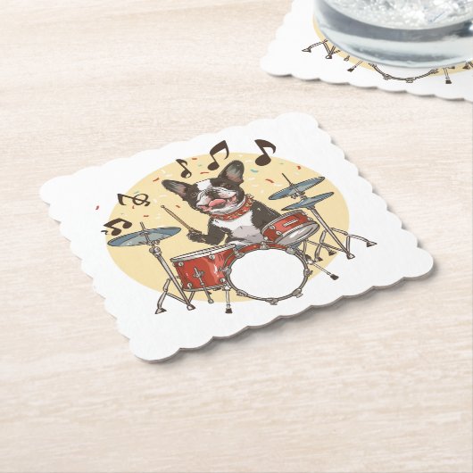 Boston Terrier Dog Playing Drums Untersetzer (angewinkelt)