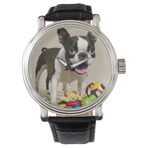Boston Terrier Dog Playing with Toys Armbanduhr