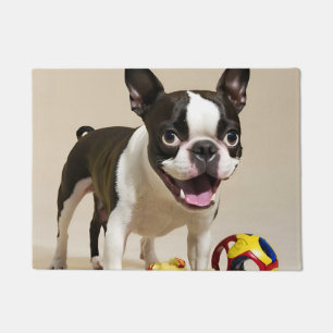 Boston Terrier Dog Playing with Toys Fußmatte