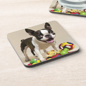 Boston Terrier Dog Playing with Toys Getränkeuntersetzer (Linke Seite)