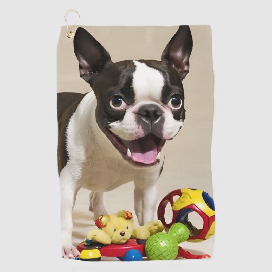 Boston Terrier Dog Playing with Toys Golfhandtuch (Vorderseite)