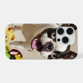 Boston Terrier Dog Playing with Toys iPhone Hülle (Rückseite (Horizontal))