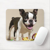 Boston Terrier Dog Playing with Toys Mousepad (Mit Mouse)
