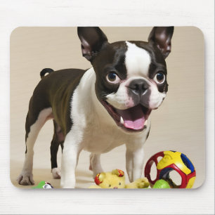 Boston Terrier Dog Playing with Toys Mousepad