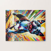 Boston Terrier Dog Portrait Akrylkkunstdruckhund Puzzle (Horizontal)