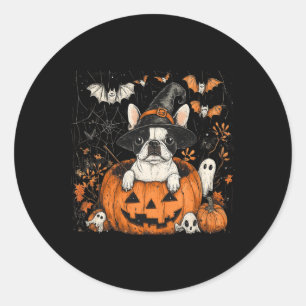 Boston Terrier Dog Pumpkin Halloween Erntedank Runder Aufkleber