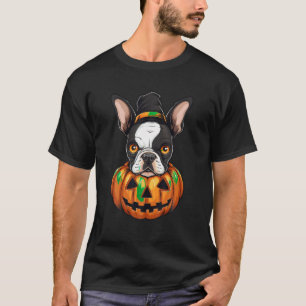 Boston Terrier Dog Pumpkin Lazy Halloween-Party Co T-Shirt