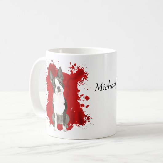 Boston Terrier Dog Red Abstrakt Kaffeetasse (Vorderseite Links)