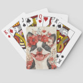 Boston Terrier Dog Red Floral Spielkarten (Rückseite)