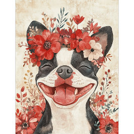 Boston Terrier Dog Red Floral Spielkarten
