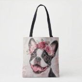Boston Terrier Dog Red Floral Tasche (Vorderseite)