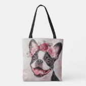 Boston Terrier Dog Red Floral Tasche (Rückseite)