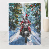 Boston Terrier Dog Riding Motorrad Weihnachten Karte (Vorderseite)
