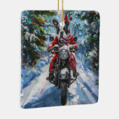 Boston Terrier Dog Riding Motorrad Weihnachten Keramikornament (Rechts)