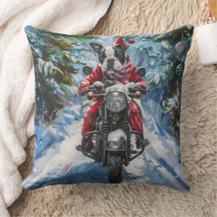 Boston Terrier Dog Riding Motorrad Weihnachten Kissen