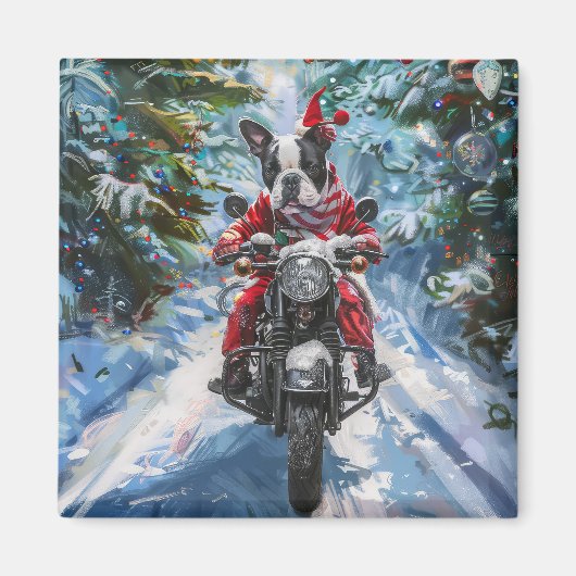 Boston Terrier Dog Riding Motorrad Weihnachten Magnet (Vorne)