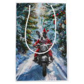 Boston Terrier Dog Riding Motorrad Weihnachten Mittlere Geschenktüte (Vorderseite)