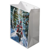 Boston Terrier Dog Riding Motorrad Weihnachten Mittlere Geschenktüte (Rückseite Schrägansicht)