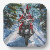 Boston Terrier Dog Riding Motorrad Weihnachten Pappteller (Vorderseite)