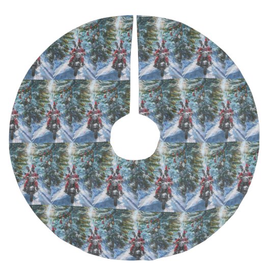 Boston Terrier Dog Riding Motorrad Weihnachten Polyester Weihnachtsbaumdecke (Vorderseite)