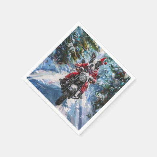 Boston Terrier Dog Riding Motorrad Weihnachten Serviette (Ecke)