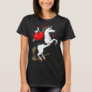 Boston Terrier Dog Riding Unicorn Valentinstag T T-Shirt