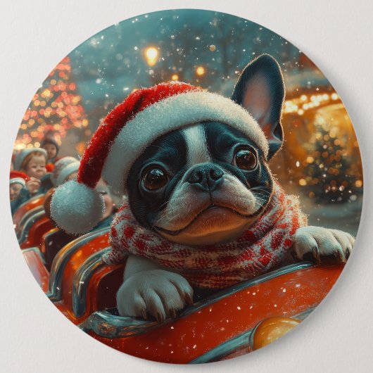 Boston Terrier Dog Roller Untersetzer Weihnachten Button (Vorderseite)